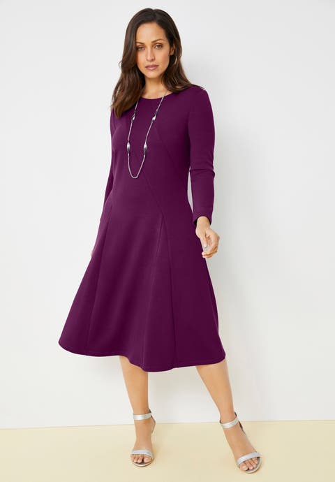 Long Sleeve Stretch Ponte Dress (Plus Available)