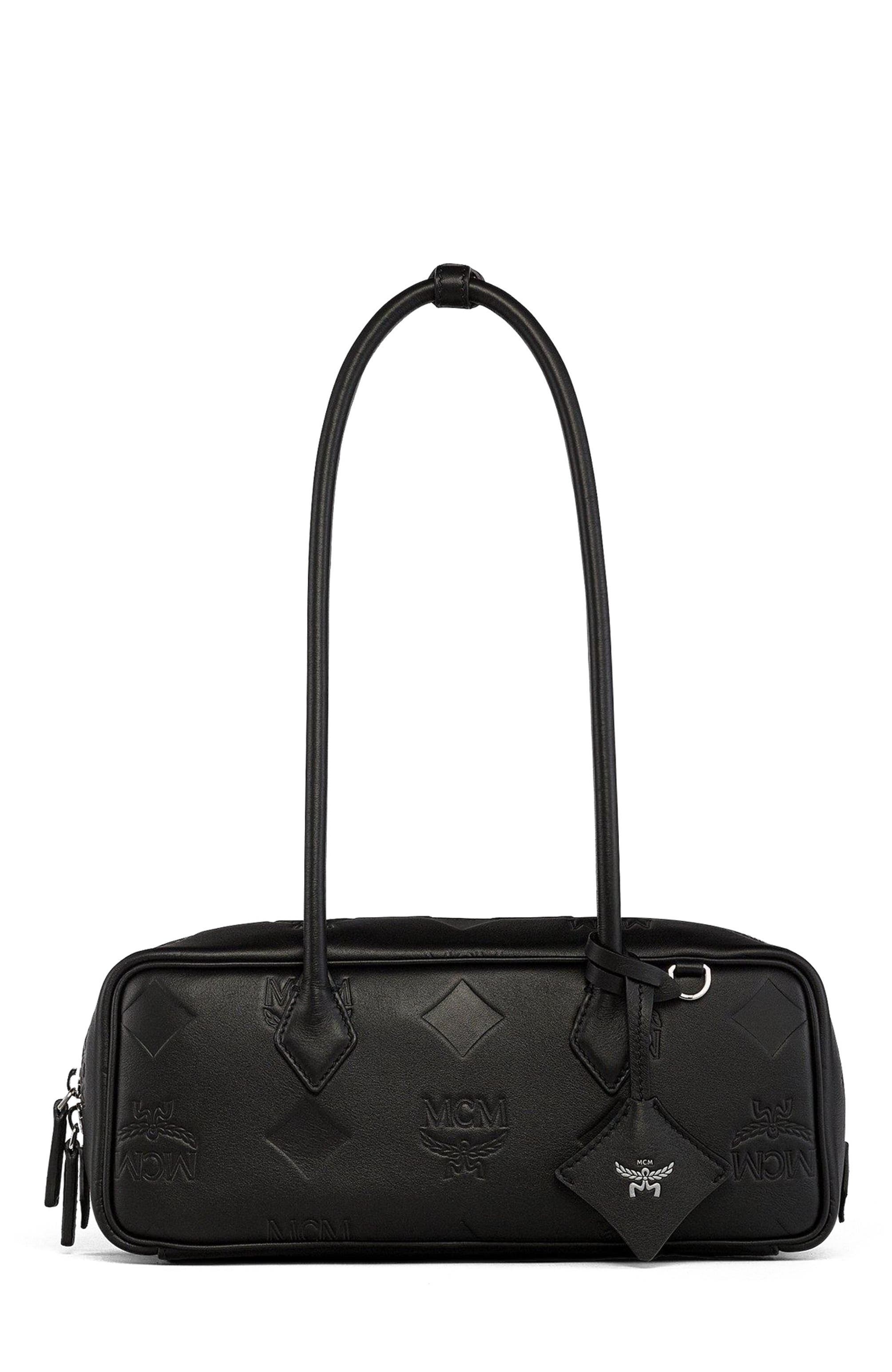 MCM Small Aren East West Shoulder Bag in Maxi Monogram Leather, Main, color, Black