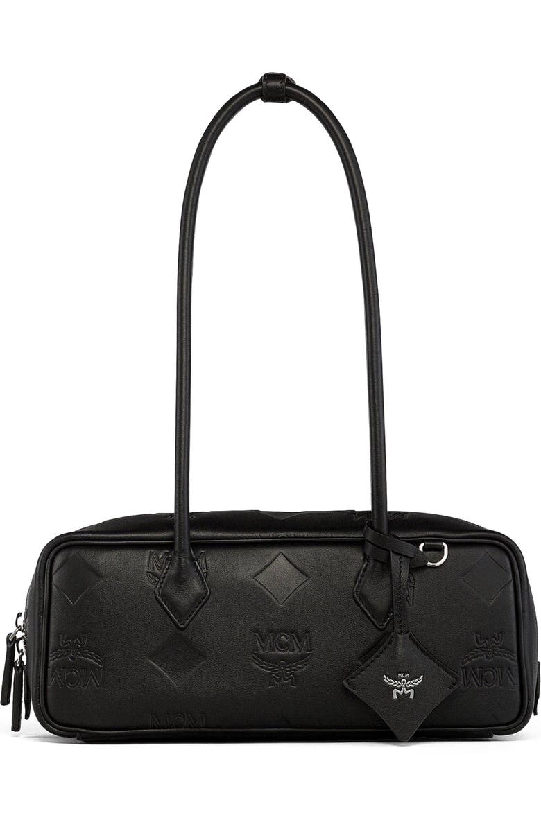 MCM Small Aren East West Shoulder Bag in Maxi Monogram Leather, Main, color, Black