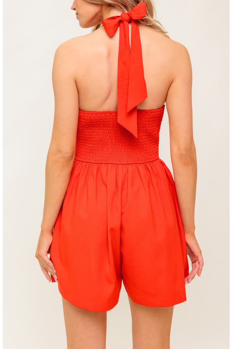 Solid Cutout Halter Romper, Alternate, color, RED