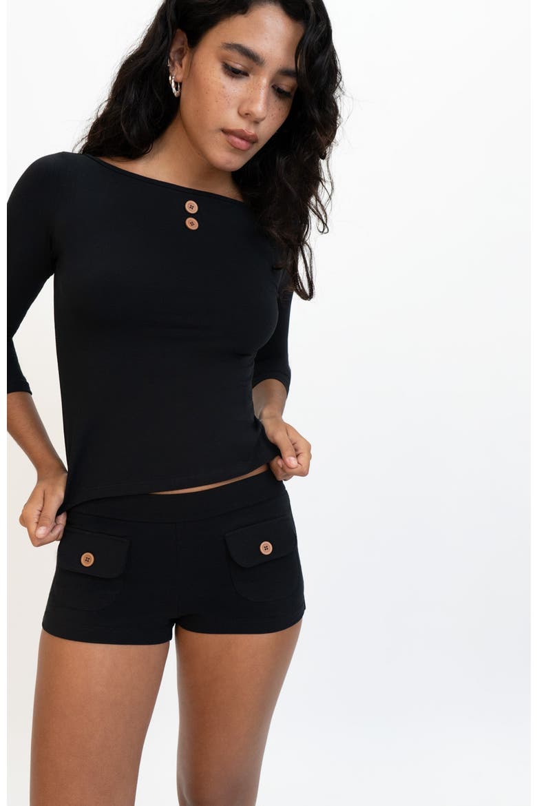 Button Mini Shorts, Alternate, color, Black