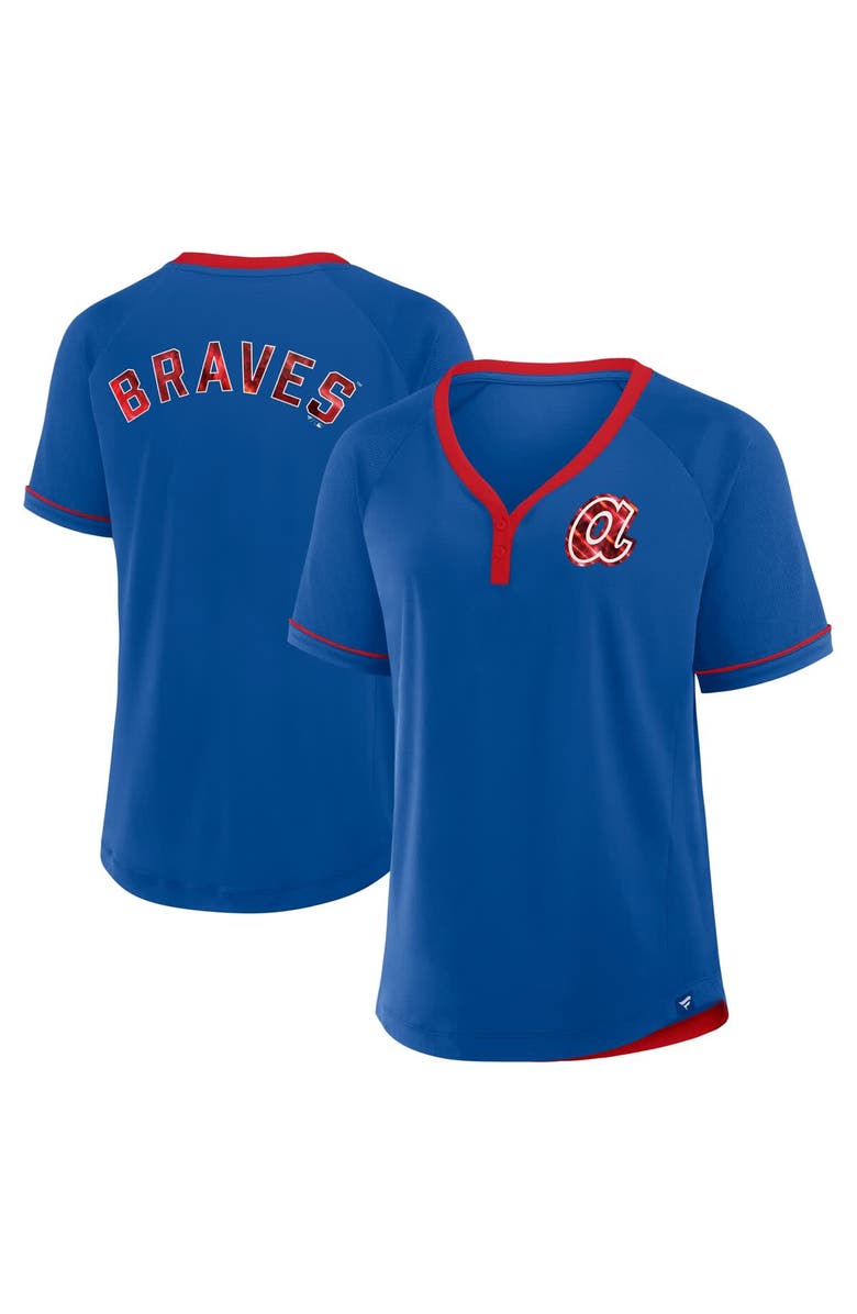 FANATICS Women's Fanatics Royal Atlanta Braves Cooperstown Collection League Diva Raglan V-Neck T-Shirt, Main, color, 