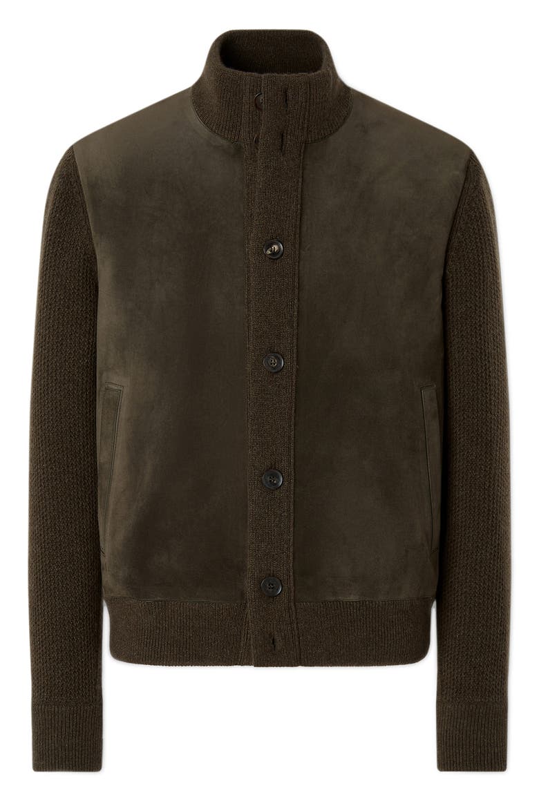 Cashmere & Suede Cardigan, Alternate, color, DARK OLIVE GREEN
