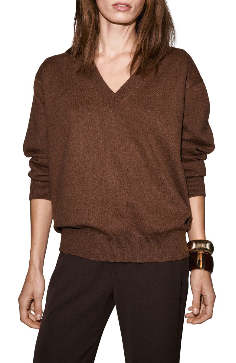 MANGO Fine Knit V-Neck Sweater, Main, color, 