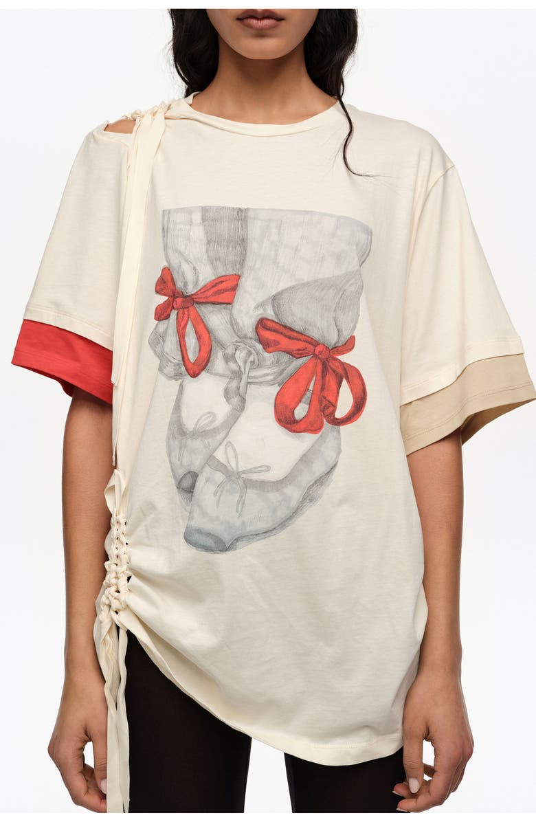 Bimba y Lola Ballerinas Logo Ruched T-Shirt, Alternate, color, Vanilla