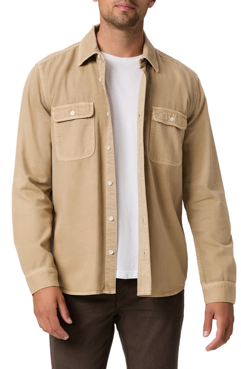 PAIGE Martin Sueded Twill Button-Up Shirt, Main, color, Vintage Cashew