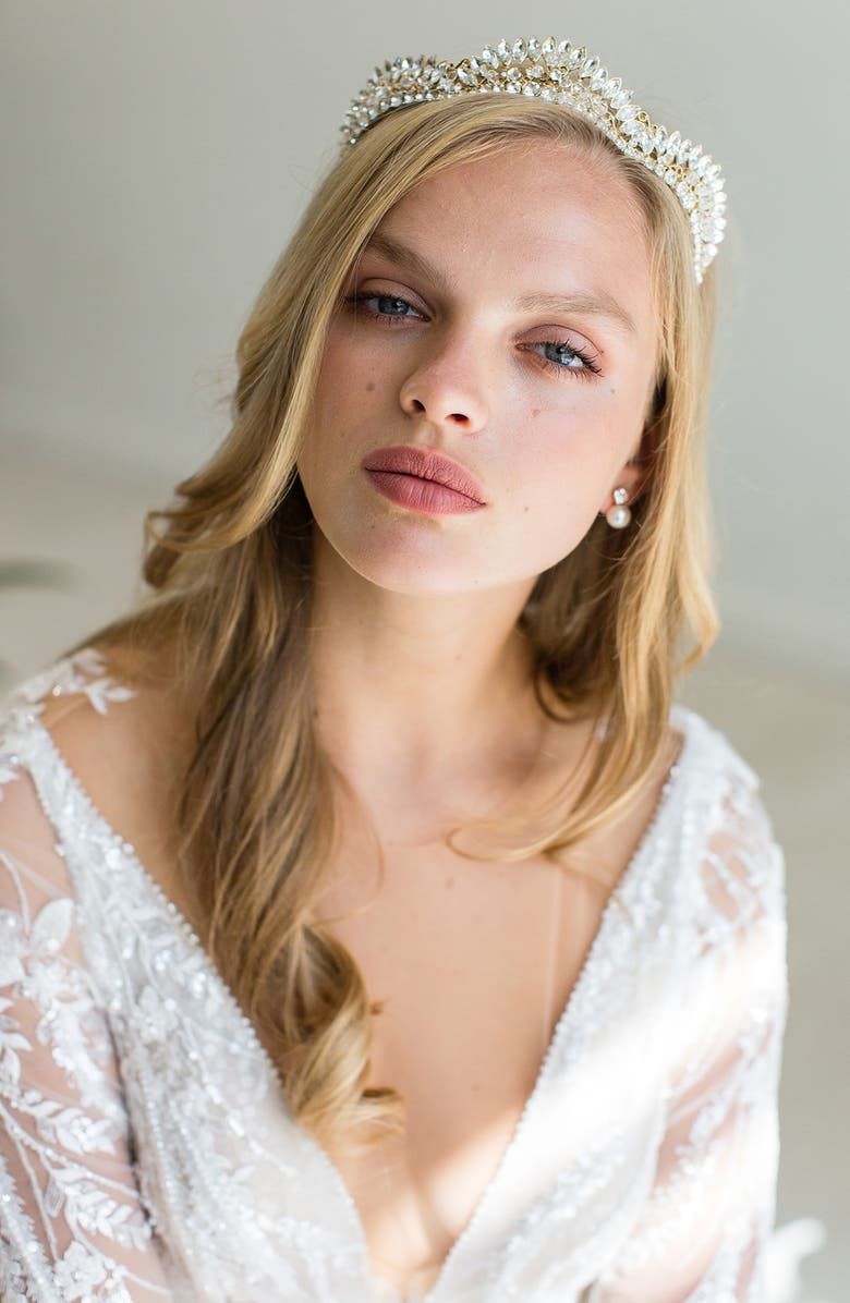 Brides & Hairpins Neyva Crystal Crown, Main, color, Gold