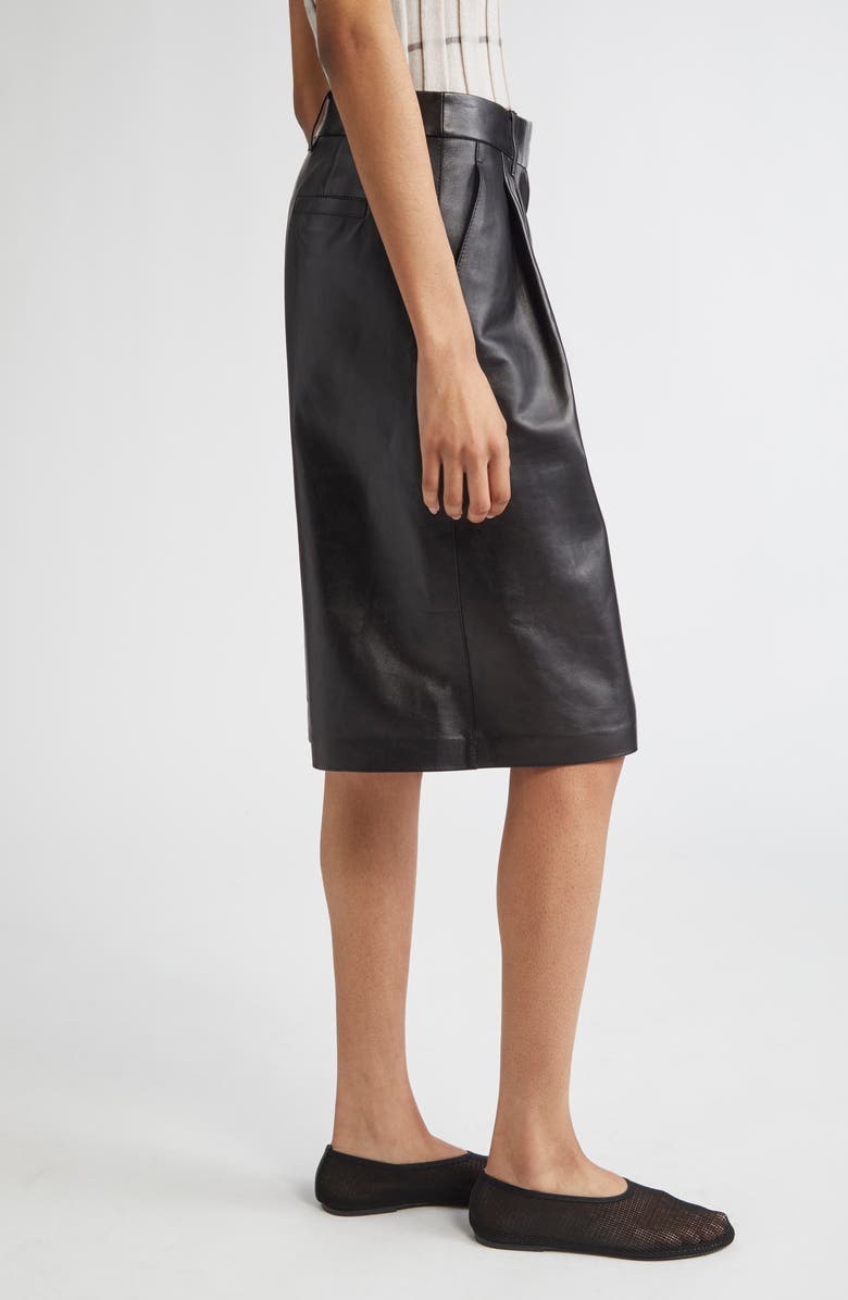 Lafayette 148 New York Sutton Pleated Leather Bermuda Shorts, Alternate, color, Black