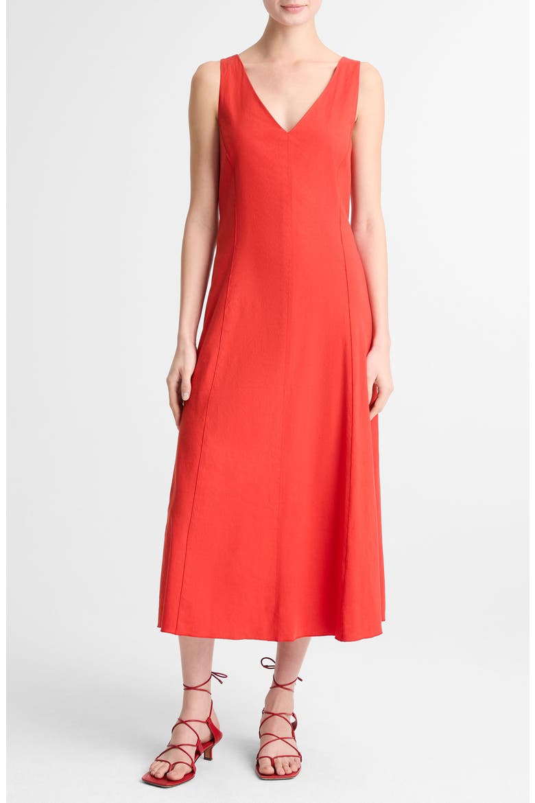 Tie Back Sleeveless Linen Blend Maxi Dress, Main, color, POPPY