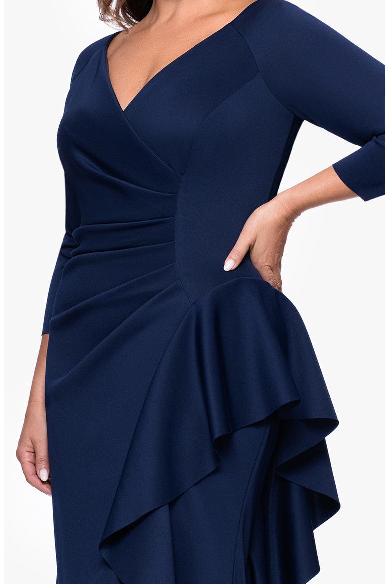 Ruched Scuba Knit Ruffle Gown, Alternate, color, MIDNIGHT