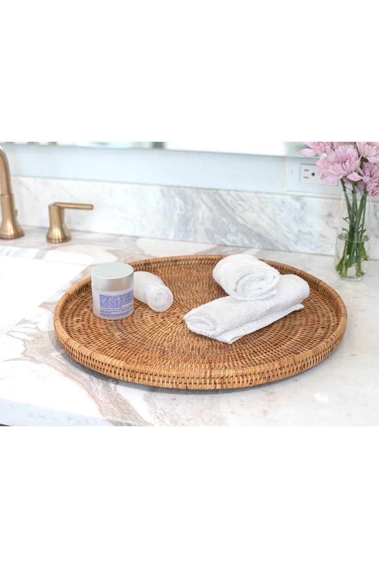 Artifacts Rattan Round Flat Tray, Alternate, color, Honey Brown