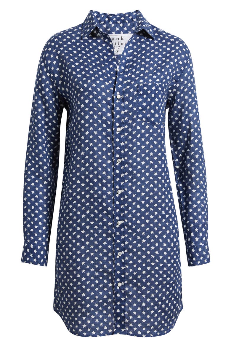 Classic Linen Shirtdress, Alternate, color, NAVY WHITE STARS
