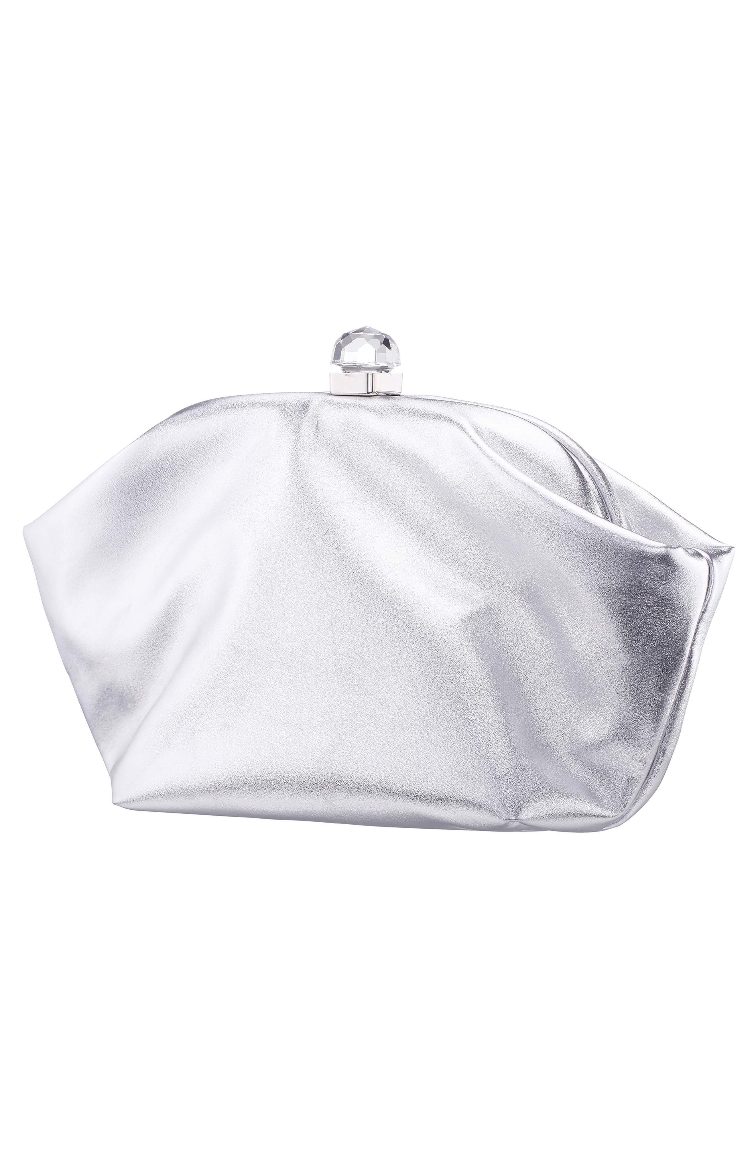 Nina Lyric Metallic Faux Leather Clutch, Alternate, color, Silver