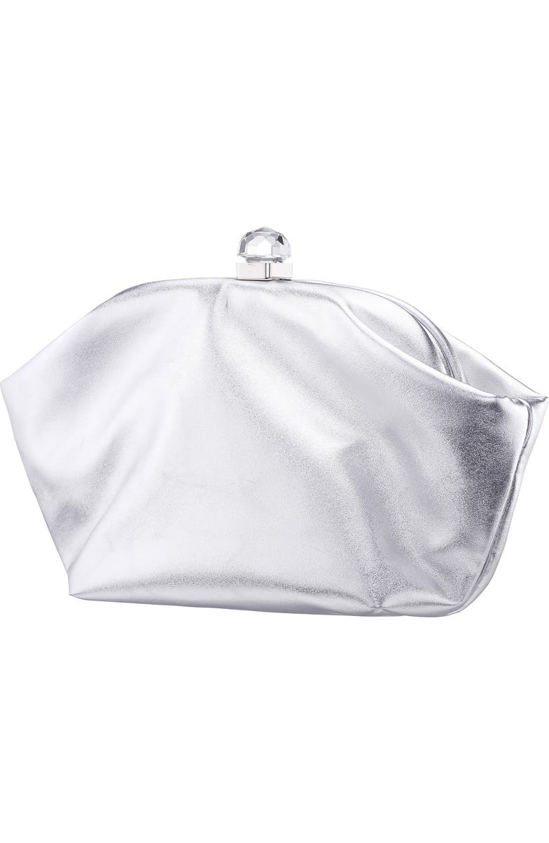 Nina Lyric Metallic Faux Leather Clutch, Alternate, color, Silver