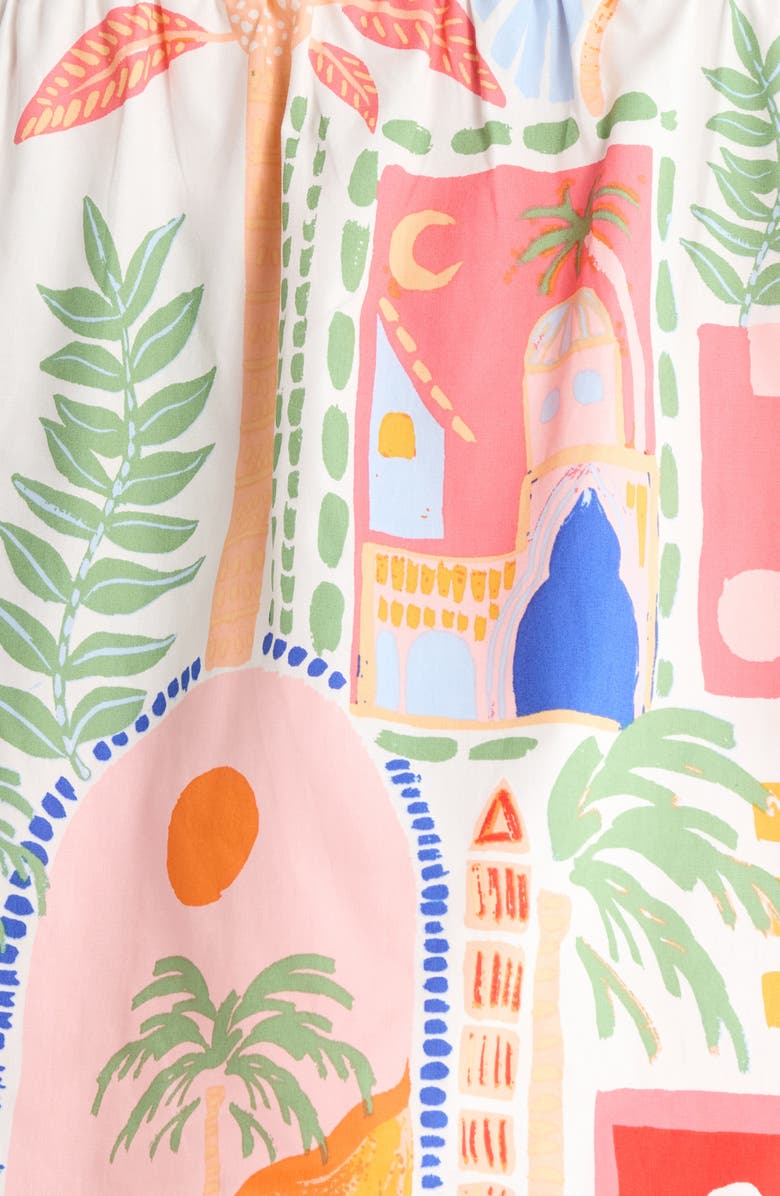 SUGARLIPS Petrolia Town Ada Embroidered Scalloped Trim Flutter Sleeve Cotton Top, Alternate, color, Orange Pink Wihte