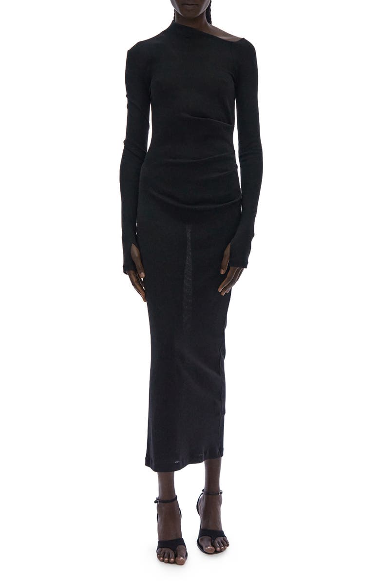 Helmut Lang Asymmetric Neck Long Sleeve Rib Dress, Main, color,