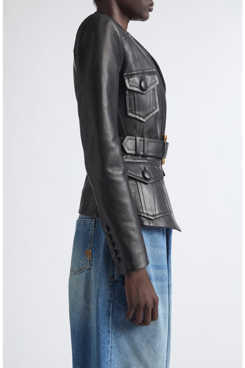 Belted Leather Jacket, Alternate, color, 0PA BLACK