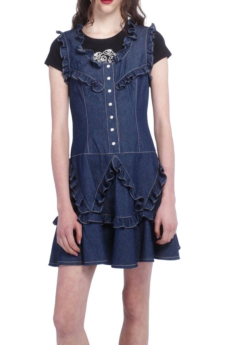 Anna Sui Denim Ruffle Dress, Alternate, color, Denim