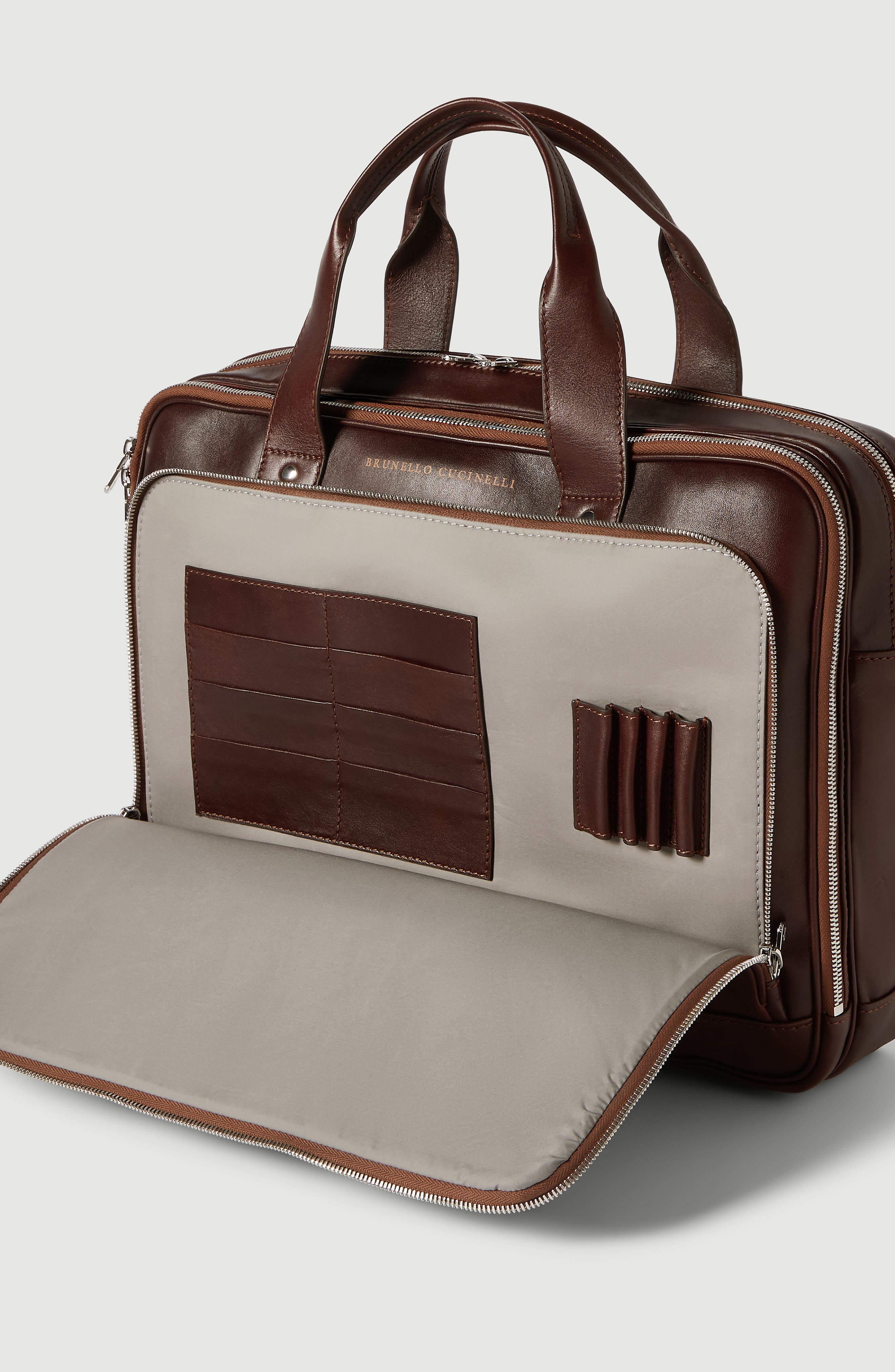 Calfskin briefcase with zipper, Alternate, color, Burgundy