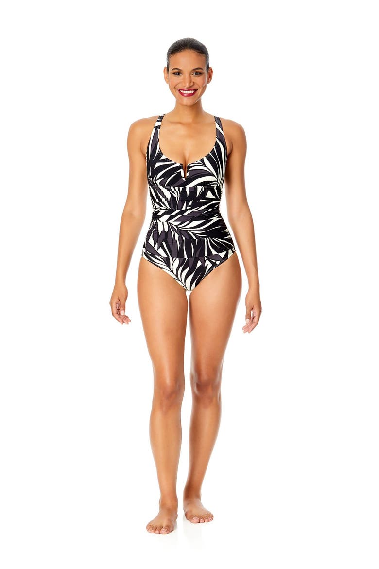 Women's Watercolor Paisley V-Wire One Piece Swimsuit, Alternate, color, Palm Chic