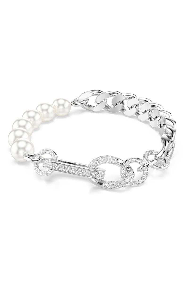 Swarovski Dextera Imitation Pearl & Curb Chain Bracelet, Main, color, 