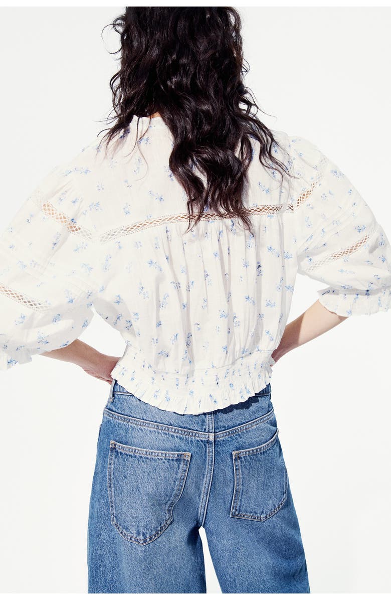 H&M Pintucked cotton blouse, Alternate, color, White/Floral