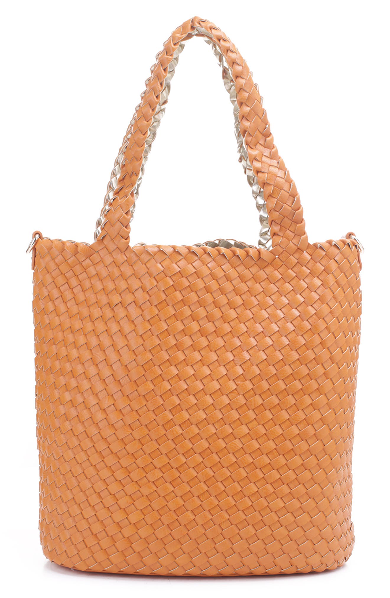Ray Convertible Woven Vegan Leather Tote, Alternate, color, ORANGE