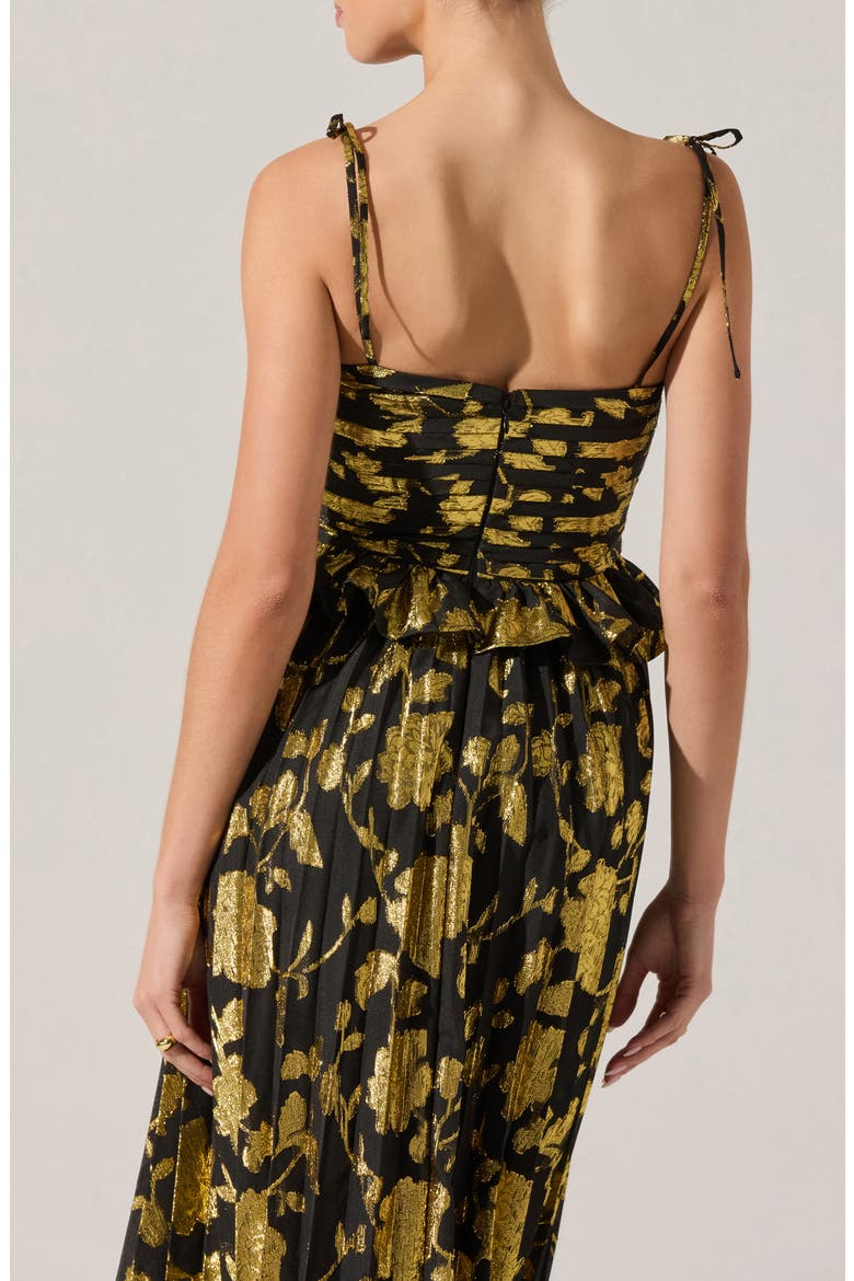 Emerys Metallic Floral Pleated Midi Dress, Alternate, color, BLACK GOLD