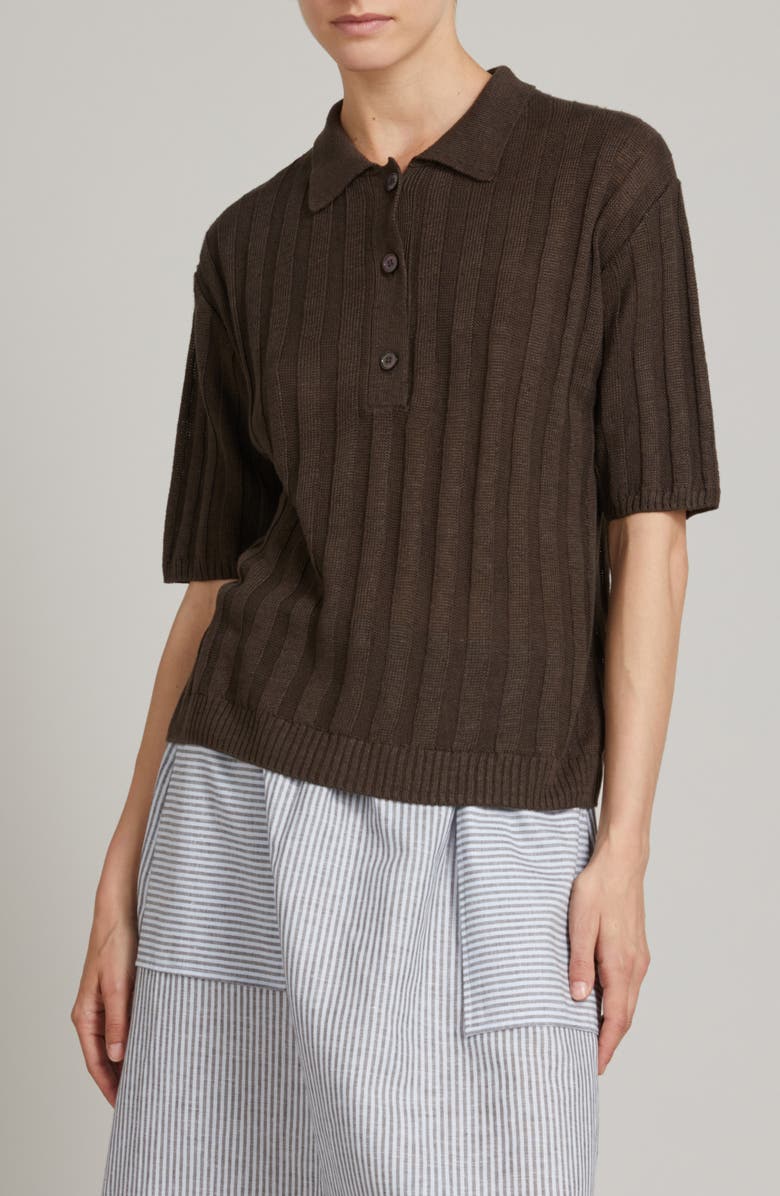 MM by Max Mara Rivetto Linen Polo, Main, color, Dark Brown