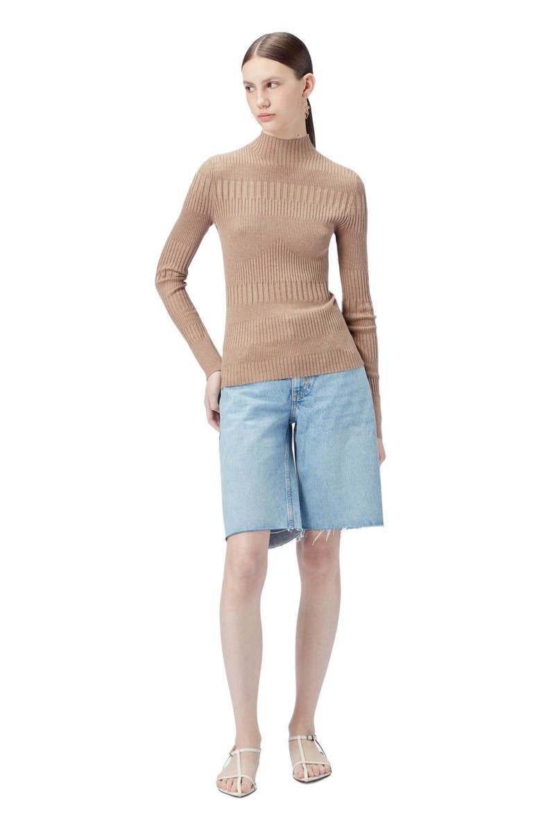 GOBI Mongolian Cashmere High-neck Ribbed Cotton Silk Cashmere Blend Sweater, Alternate, color, Timber Wolf