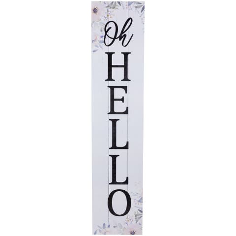 36" Floral "Oh Hello" Wooden Porch Board Sign Decoration