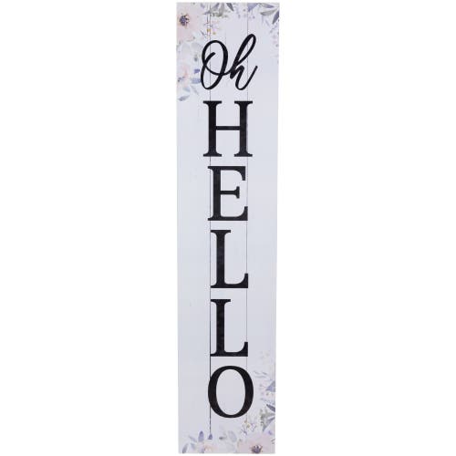 Northlight 36" Floral "oh Hello" Wooden Porch Board Sign Decoration In White