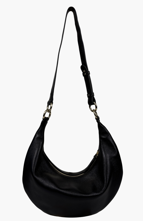 Small Leather Convertible Hobo Crescent  Ring Bag