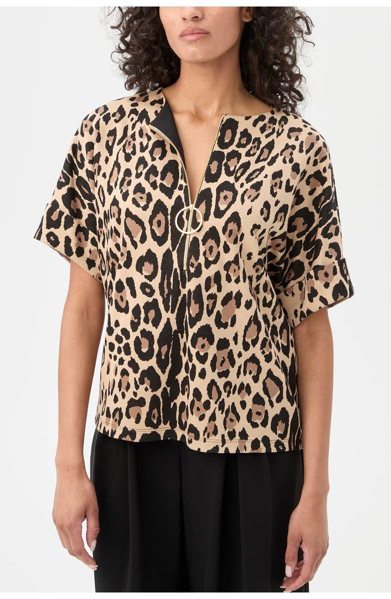 Trina Turk Stagehands Short Sleeve Leopard Top, Main, color,