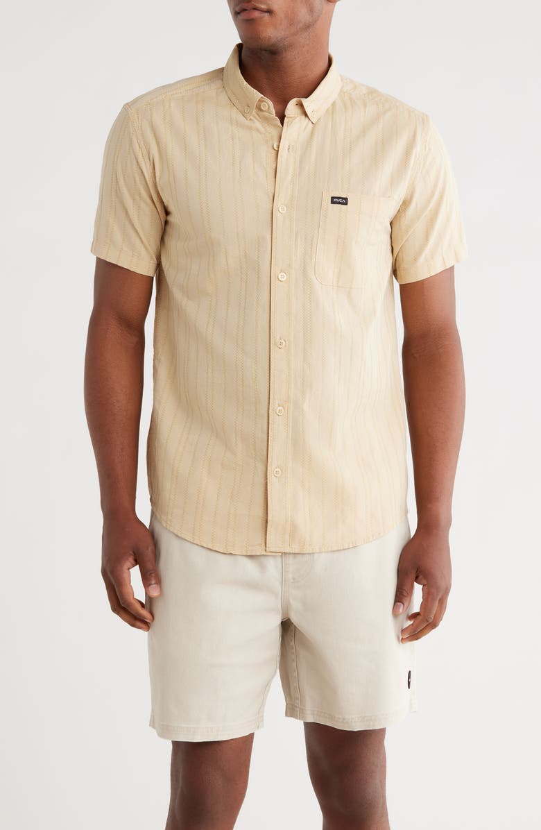 RVCA That'll Do Stripe Slim Fit Short Sleeve Button-Down Shirt, Main, color, 