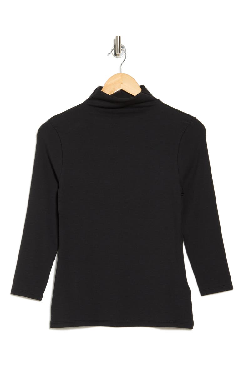 Nordstrom Three-Quarter Sleeve Stretch Pima Cotton Mock Neck T-Shirt, Alternate, color, Black