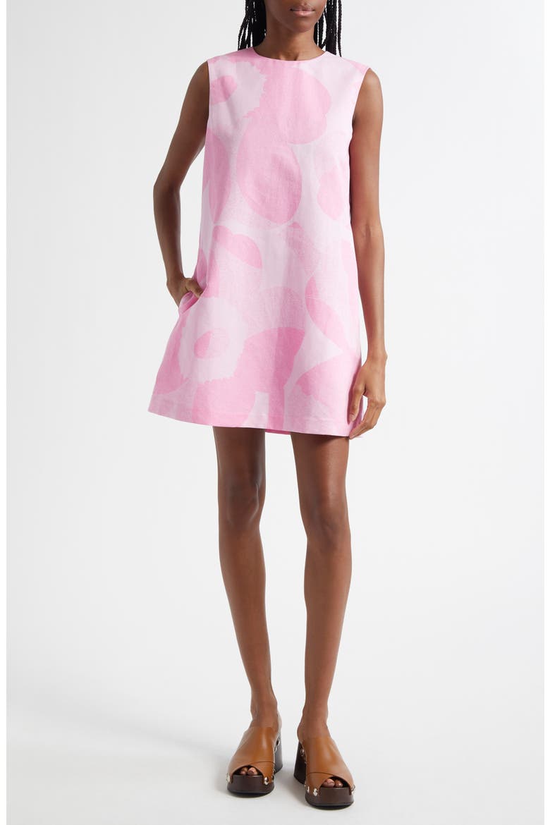 Sopiva Unikko Organic Cotton & Linen Shift Dress, Main, color, LIGHT PINK/ PINK