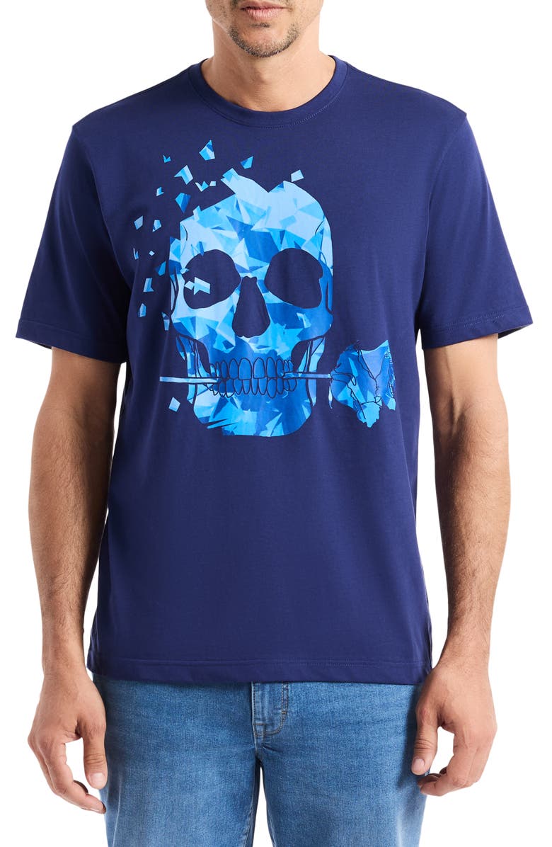 Robert Graham Rose Skull Graphic T-Shirt, Main, color, Navy