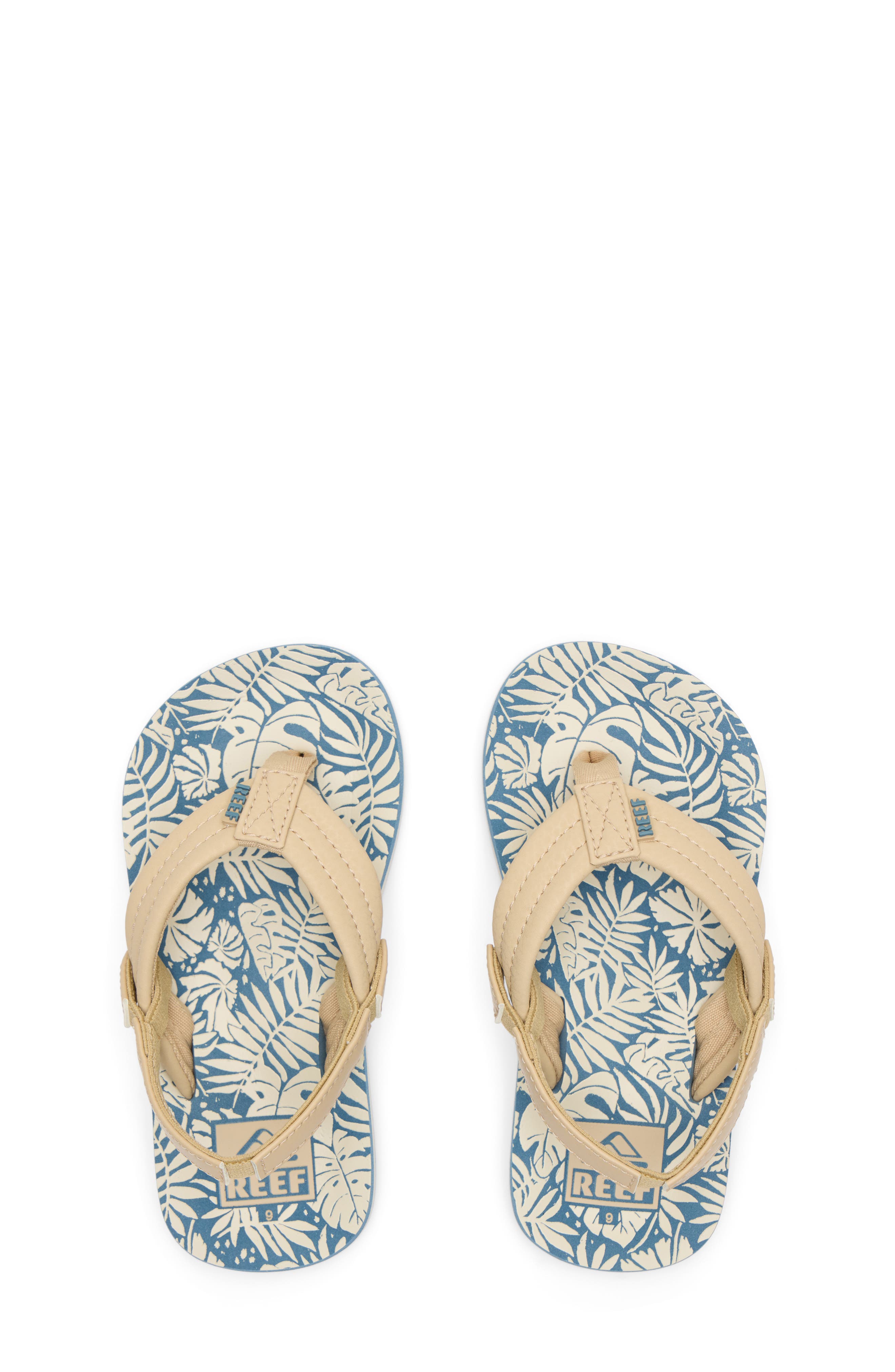 Reef Kids' Little Ahi Flip Flop, Alternate, color, Blue/ Tan Palm