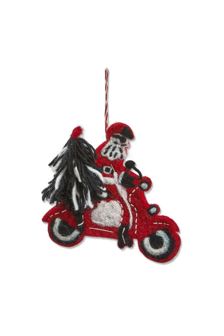Santa on Moped Christmas Ornament Red Wool Tree Decor, Main, color, Red