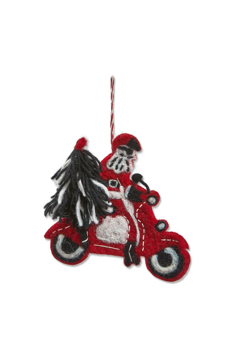 tag Santa on Moped Christmas Ornament Red Wool Tree Decor, Main, color, Red