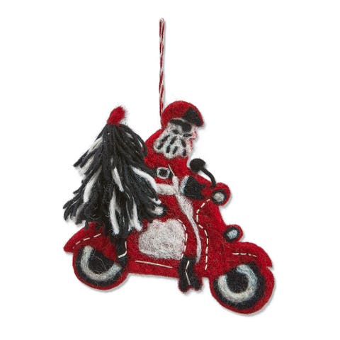 Santa on Moped Christmas Ornament Red Wool Tree Decor