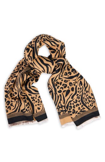 Saachi Mixed Animal Print Scarf In Neutral