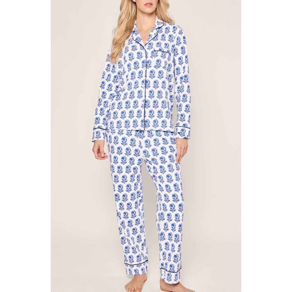 Petite Plume Cotton Vintage Ornaments Pajama Set In Blue