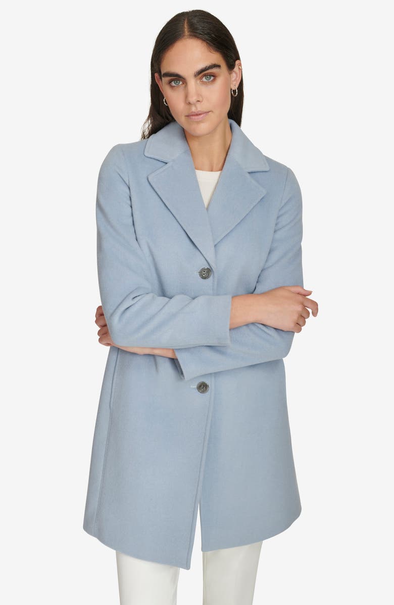 Calvin Klein Notch Wool Blend Coat, Alternate, color, Chambray