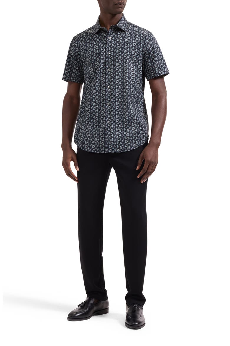 Miles OoohCotton® Leaf Print Short Sleeve Button-Up Shirt, Alternate, color, KHAKI