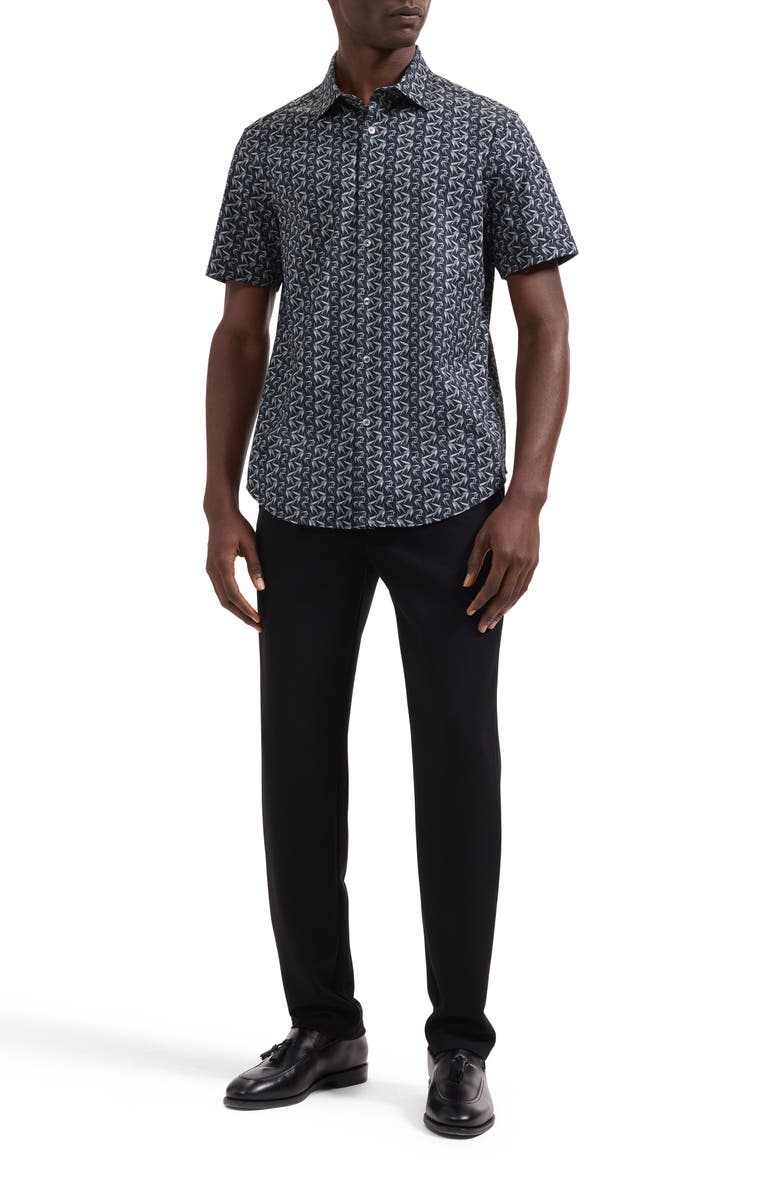 Bugatchi Miles OoohCotton<sup>®</sup> Leaf Print Short Sleeve Button-Up Shirt, Alternate, color, Khaki