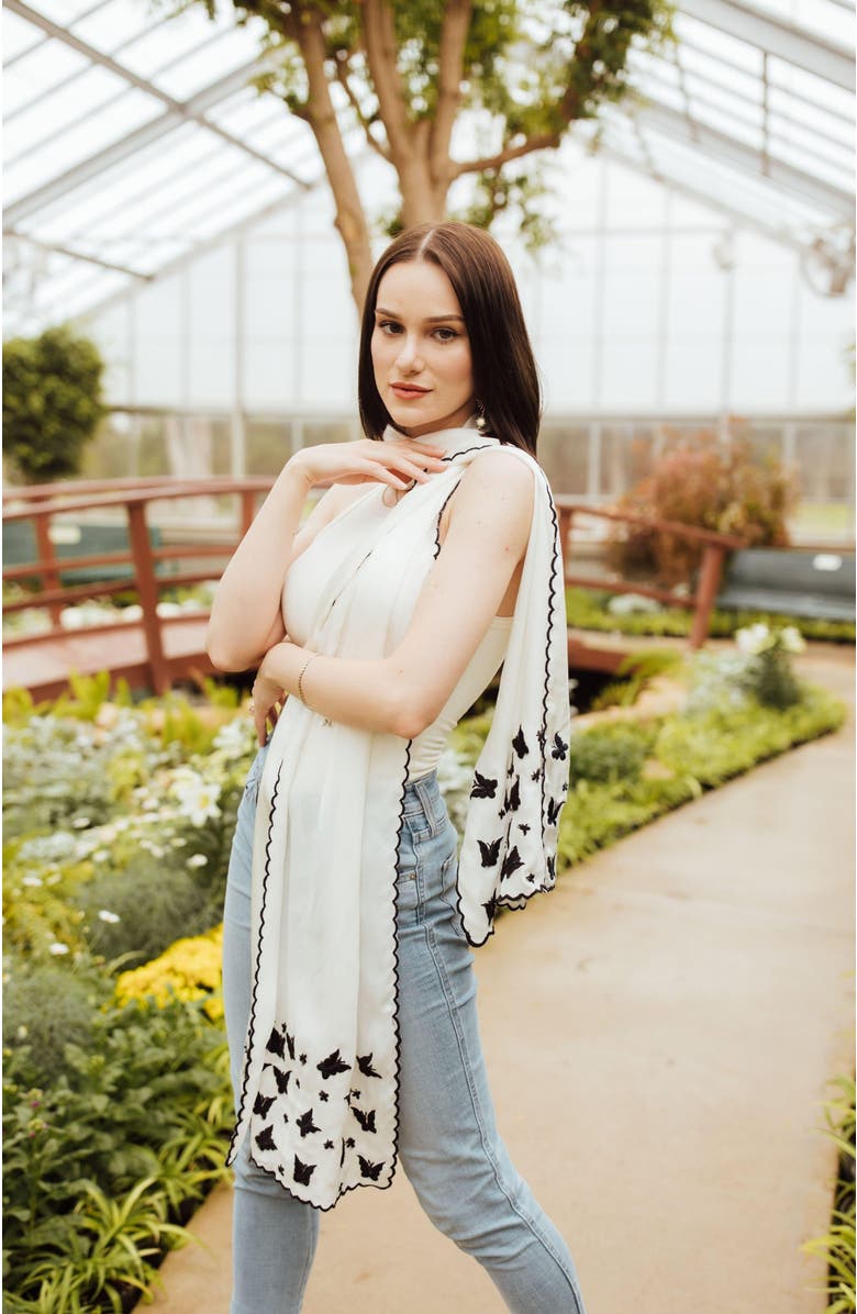 RAAS Lepida Silk Embroidered Scarf, Alternate, color, White