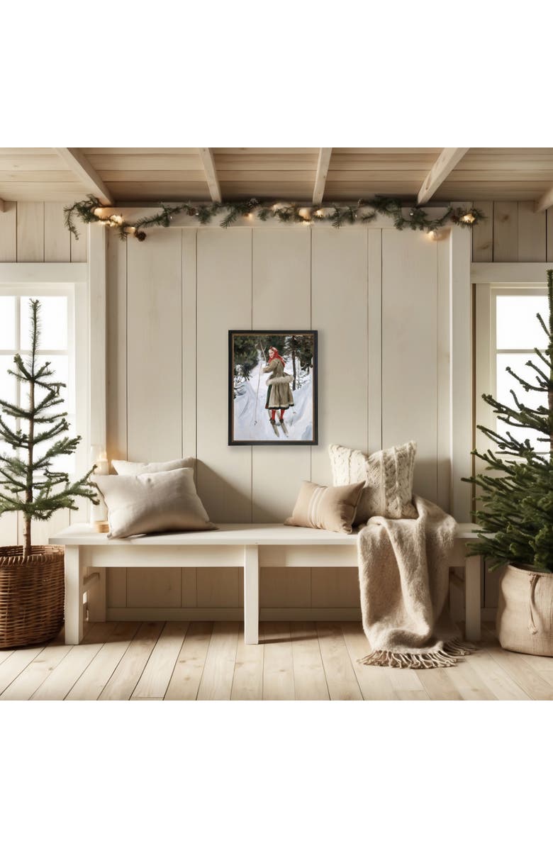 Antique Curiosities Vintage Oil Painting of Woman Skiing, Alternate, color, Green