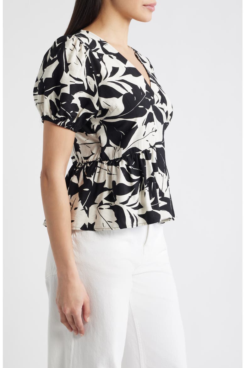 Abstract Leaf Print Wrap Top, Alternate, color, IVORY/ BLACK